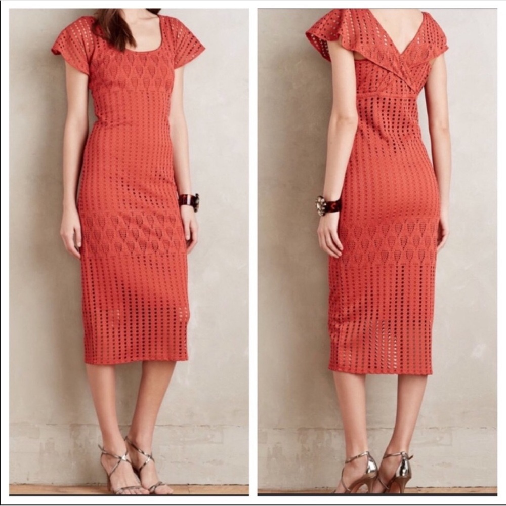 Anthropologie HD in Paris Dark Orange Rust Piacere Midi Dress